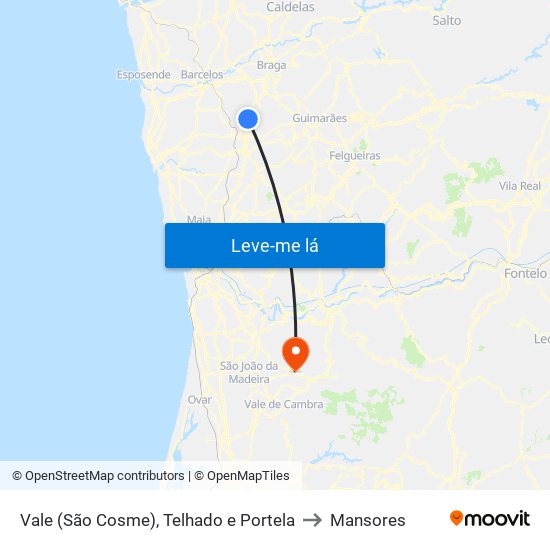 Vale (São Cosme), Telhado e Portela to Mansores map