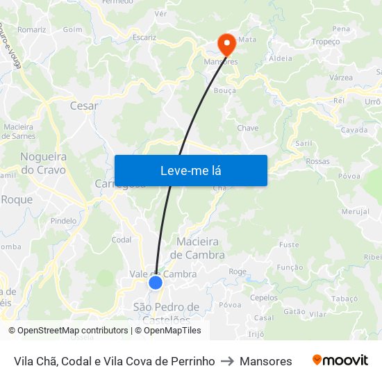 Vila Chã, Codal e Vila Cova de Perrinho to Mansores map