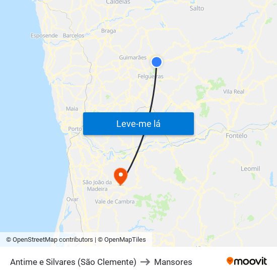 Antime e Silvares (São Clemente) to Mansores map