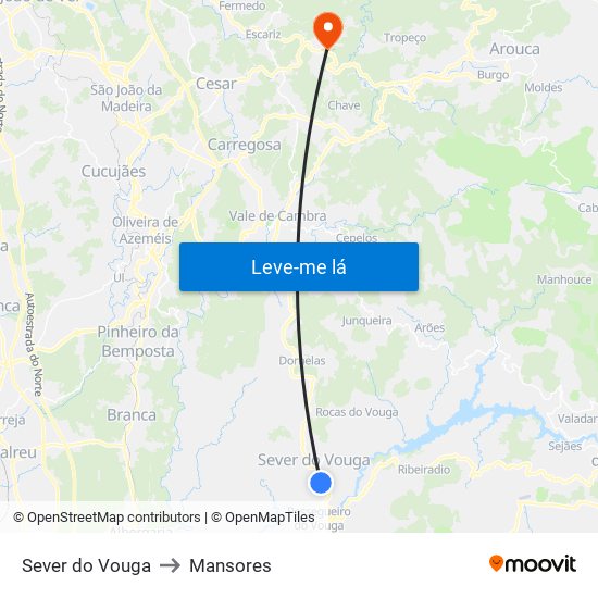 Sever do Vouga to Mansores map