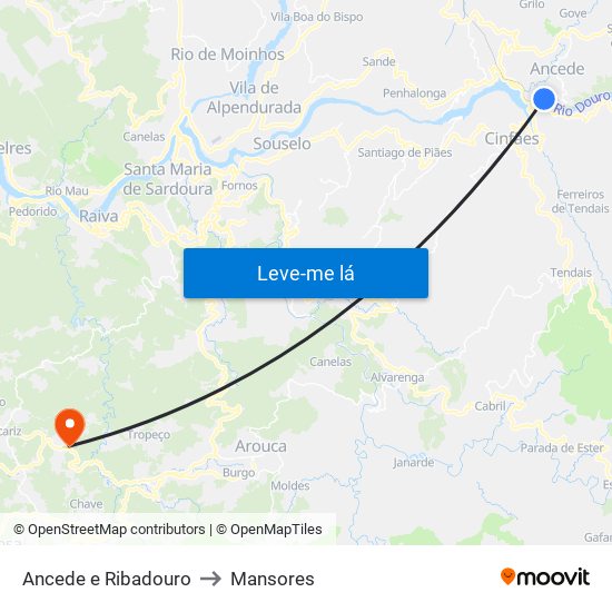 Ancede e Ribadouro to Mansores map