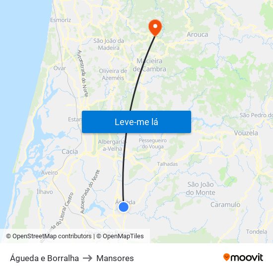 Águeda e Borralha to Mansores map