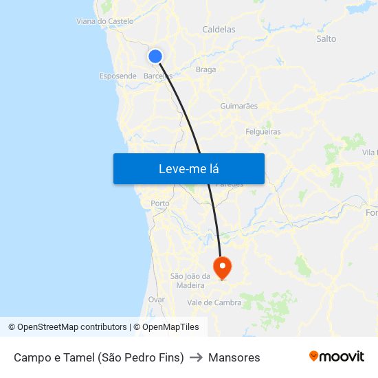 Campo e Tamel (São Pedro Fins) to Mansores map