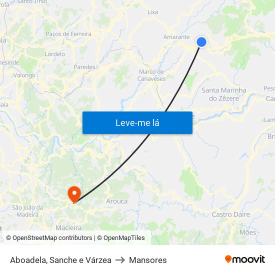 Aboadela, Sanche e Várzea to Mansores map