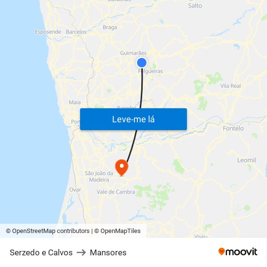 Serzedo e Calvos to Mansores map