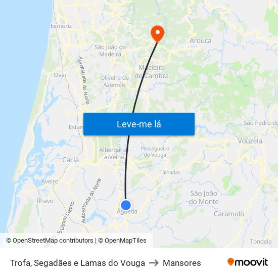 Trofa, Segadães e Lamas do Vouga to Mansores map