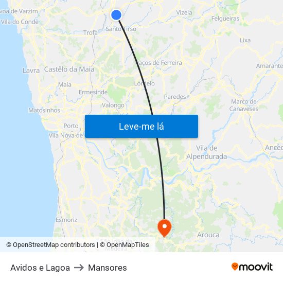 Avidos e Lagoa to Mansores map