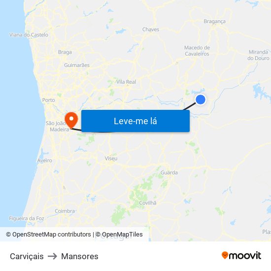 Carviçais to Mansores map