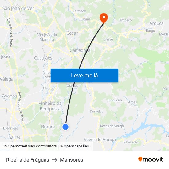 Ribeira de Fráguas to Mansores map