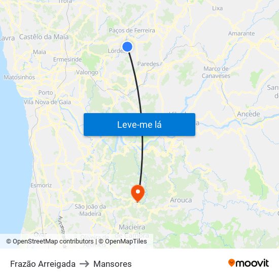 Frazão Arreigada to Mansores map