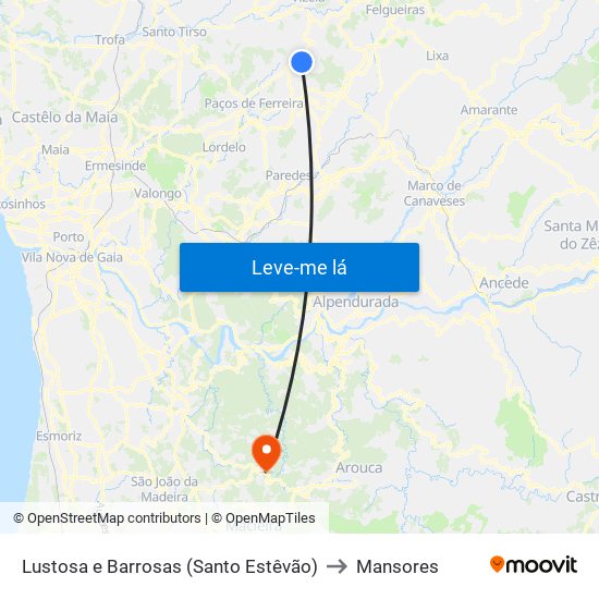Lustosa e Barrosas (Santo Estêvão) to Mansores map