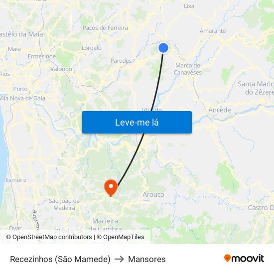 Recezinhos (São Mamede) to Mansores map