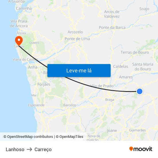 Lanhoso to Carreço map