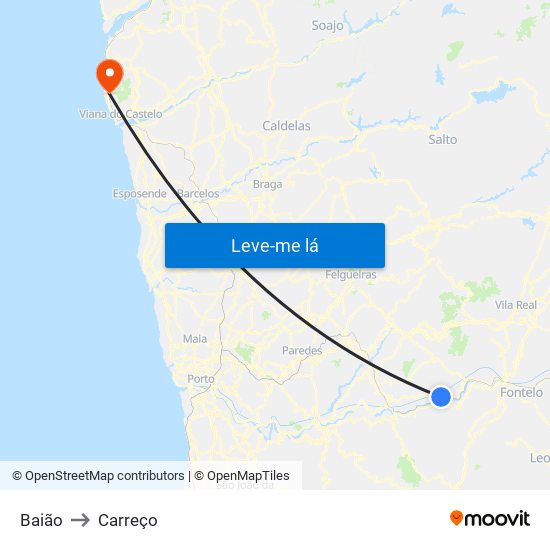 Baião to Carreço map