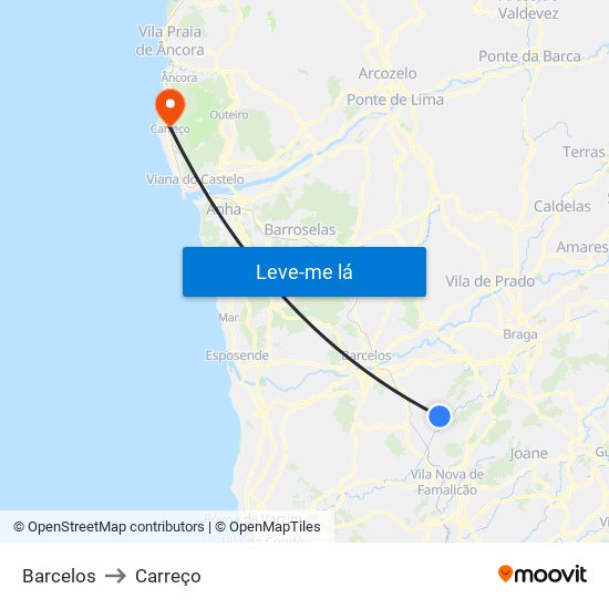 Barcelos to Carreço map