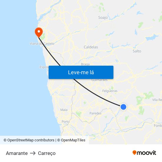 Amarante to Carreço map