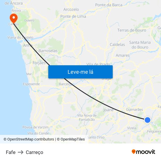 Fafe to Carreço map