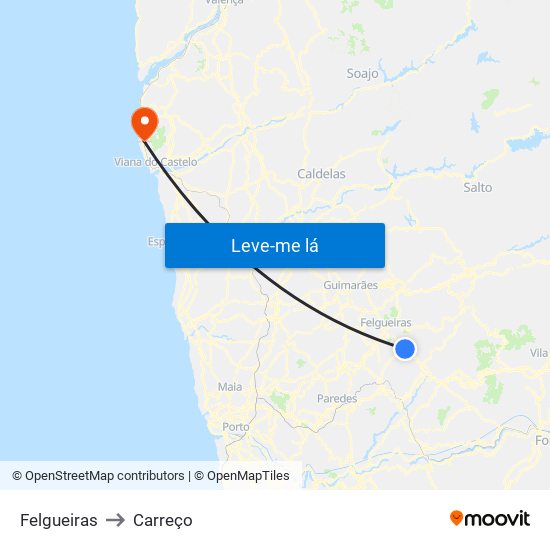 Felgueiras to Carreço map