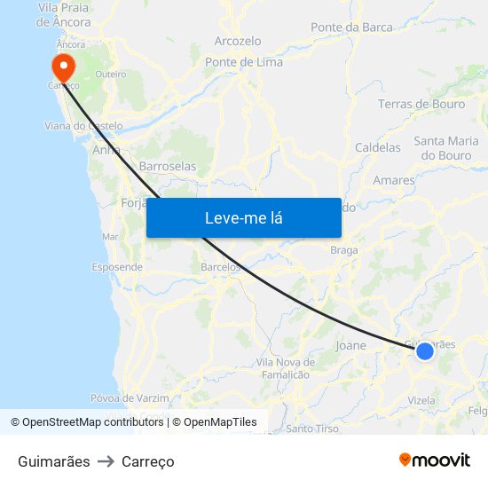 Guimarães to Carreço map