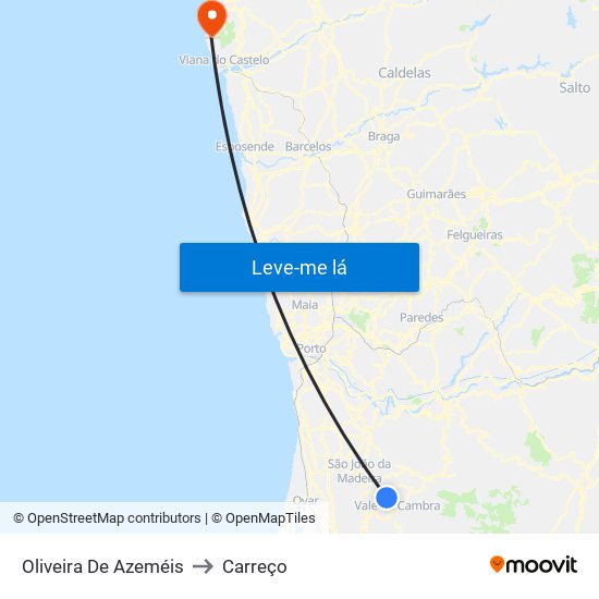 Oliveira De Azeméis to Carreço map