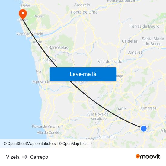 Vizela to Carreço map