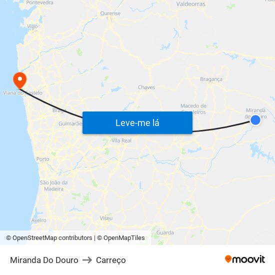 Miranda Do Douro to Carreço map