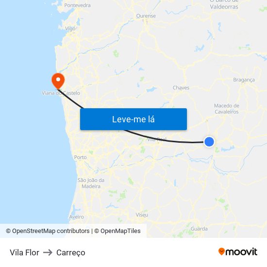 Vila Flor to Carreço map