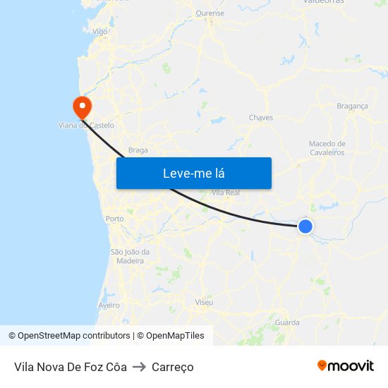 Vila Nova De Foz Côa to Carreço map