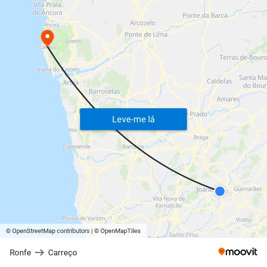 Ronfe to Carreço map