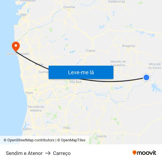 Sendim e Atenor to Carreço map