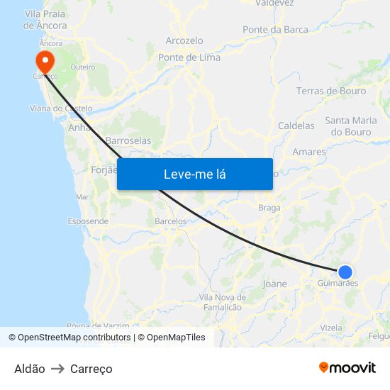 Aldão to Carreço map