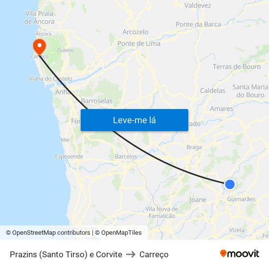 Prazins (Santo Tirso) e Corvite to Carreço map