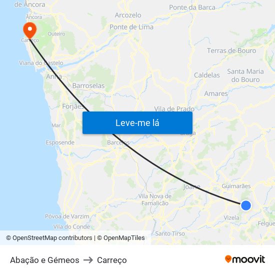 Abação e Gémeos to Carreço map