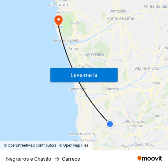 Negreiros e Chavão to Carreço map