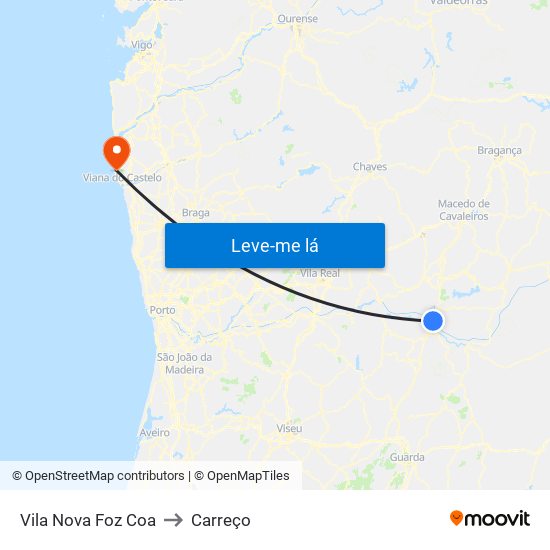 Vila Nova Foz Coa to Carreço map