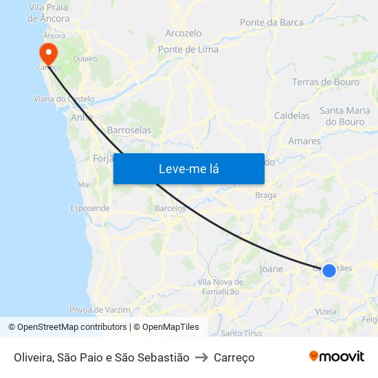 Oliveira, São Paio e São Sebastião to Carreço map