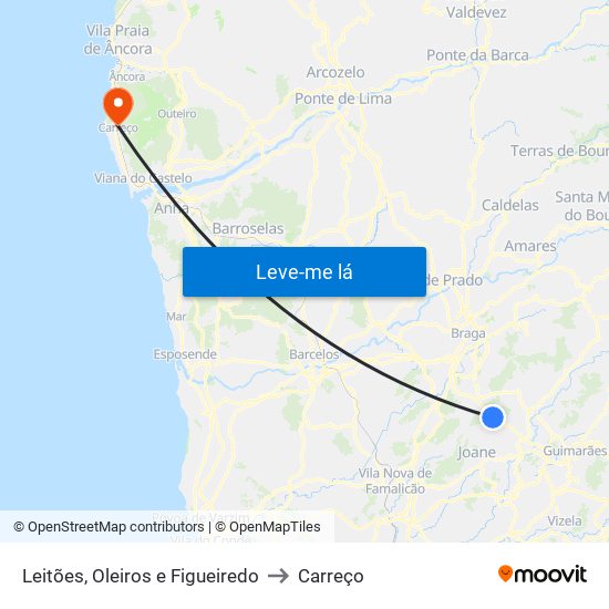 Leitões, Oleiros e Figueiredo to Carreço map