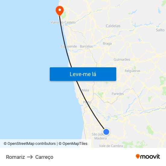 Romariz to Carreço map