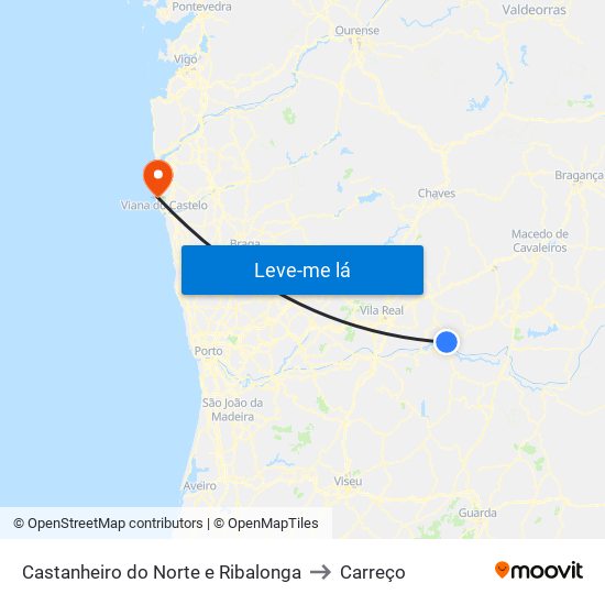 Castanheiro do Norte e Ribalonga to Carreço map