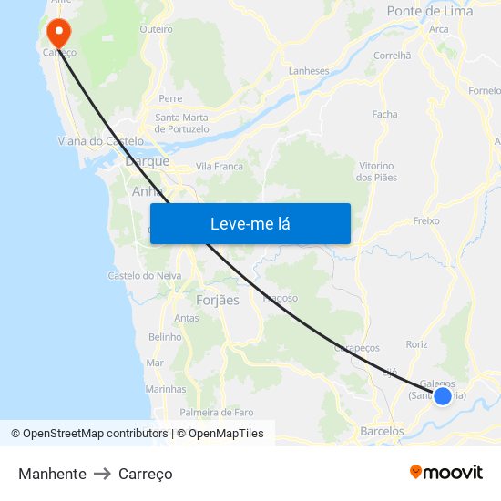 Manhente to Carreço map