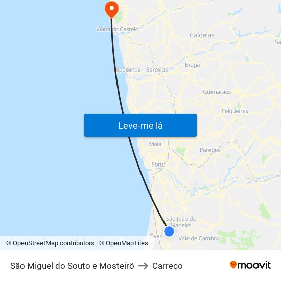 São Miguel do Souto e Mosteirô to Carreço map
