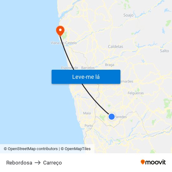 Rebordosa to Carreço map