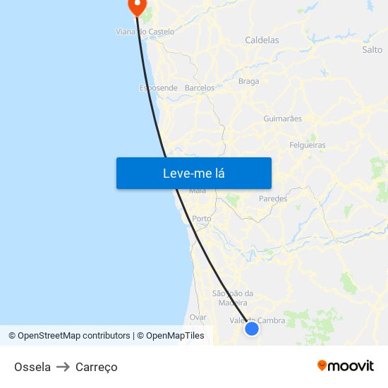 Ossela to Carreço map