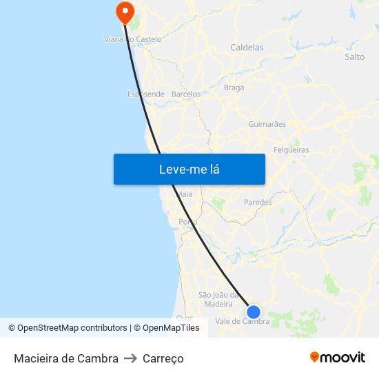 Macieira de Cambra to Carreço map