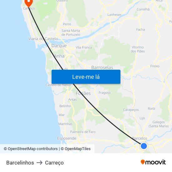 Barcelinhos to Carreço map