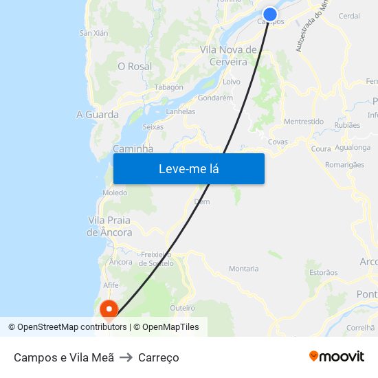 Campos e Vila Meã to Carreço map