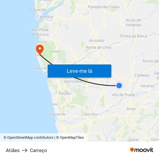 Atiães to Carreço map