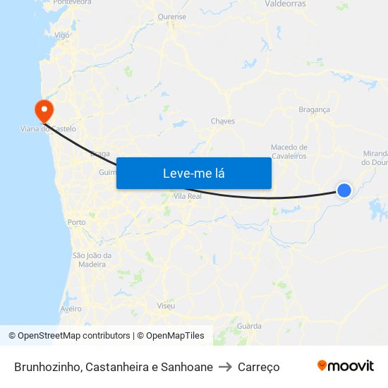 Brunhozinho, Castanheira e Sanhoane to Carreço map