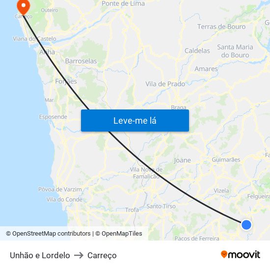 Unhão e Lordelo to Carreço map