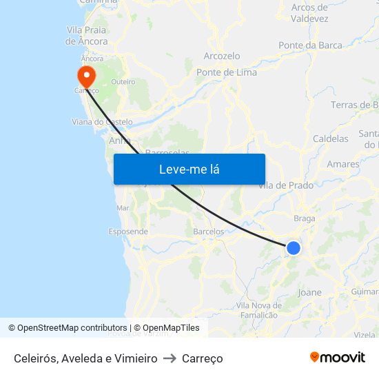 Celeirós, Aveleda e Vimieiro to Carreço map